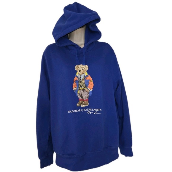Ralph Lauren Tops - Polo Ralph Lauren Polo Bear Womens M Fleece Hoodie Sweatshirt Royal Blue Flaw